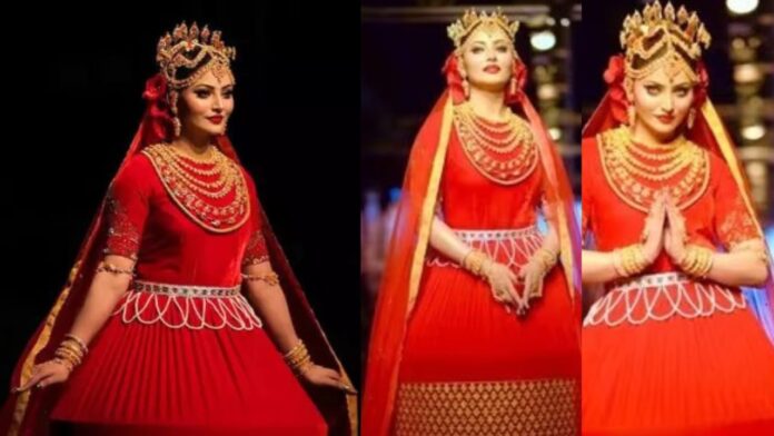 Urvashi Rautela Dazzles in 24K Gold The Manipuri Potloi at World Fashion the festival 2024